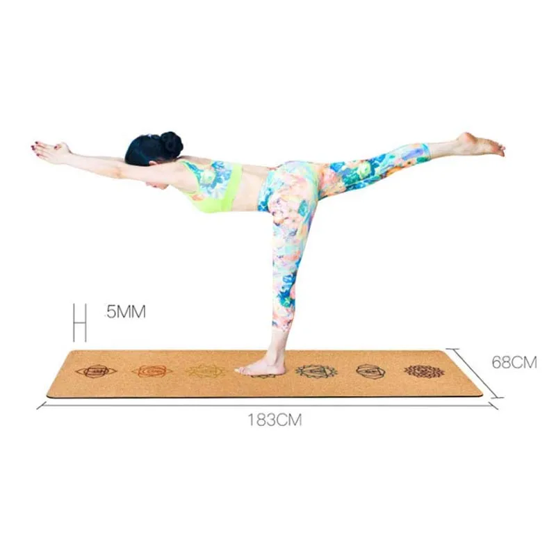 5mm Non-Slip Organic Cork TPE Exercise Training Yoga Mat Pilate Fitness Dance Lightweight Portable Sweat Absorbent Belt Odorless