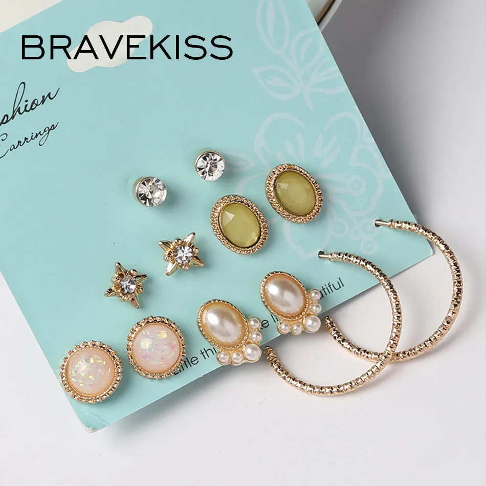 BRAVEKISS роскошные маленькие жемчужные серьги 6 пар набор звезда CZ Ретро стиль