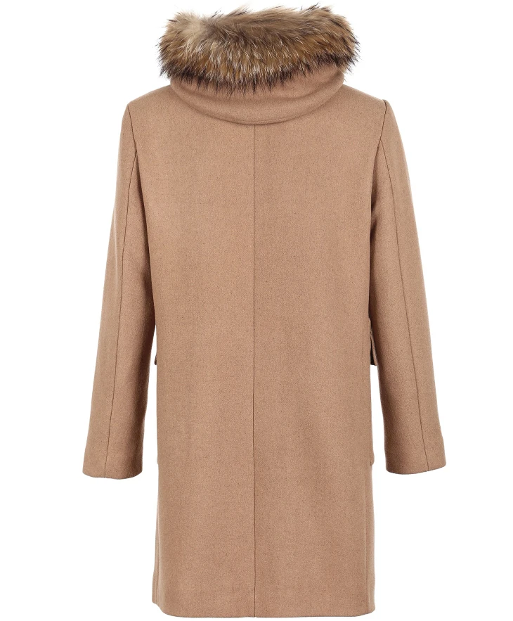 Избранное шерстяное пальто средней длины с меховым воротником и капюшоном | 418427532