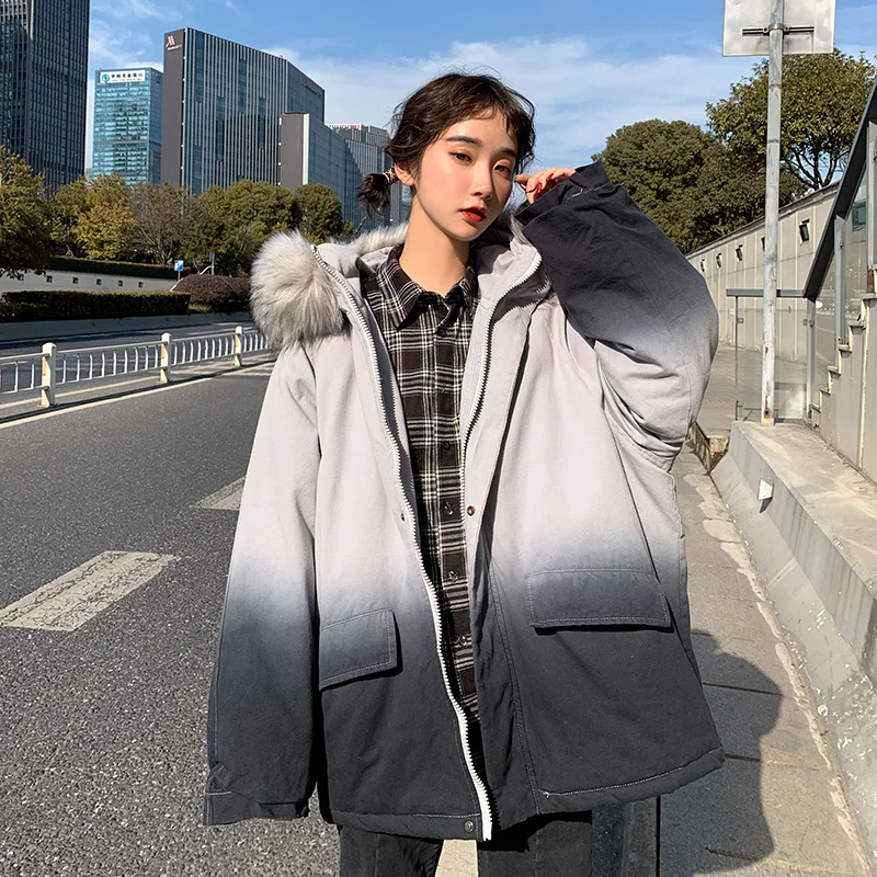 Privathinker мужские зимние теплые парки корейские куртки с градиентной окраской пальто Мужская хип-хоп одежда оверсайз одежда для пар - Цвет: Gray(AsianSize)