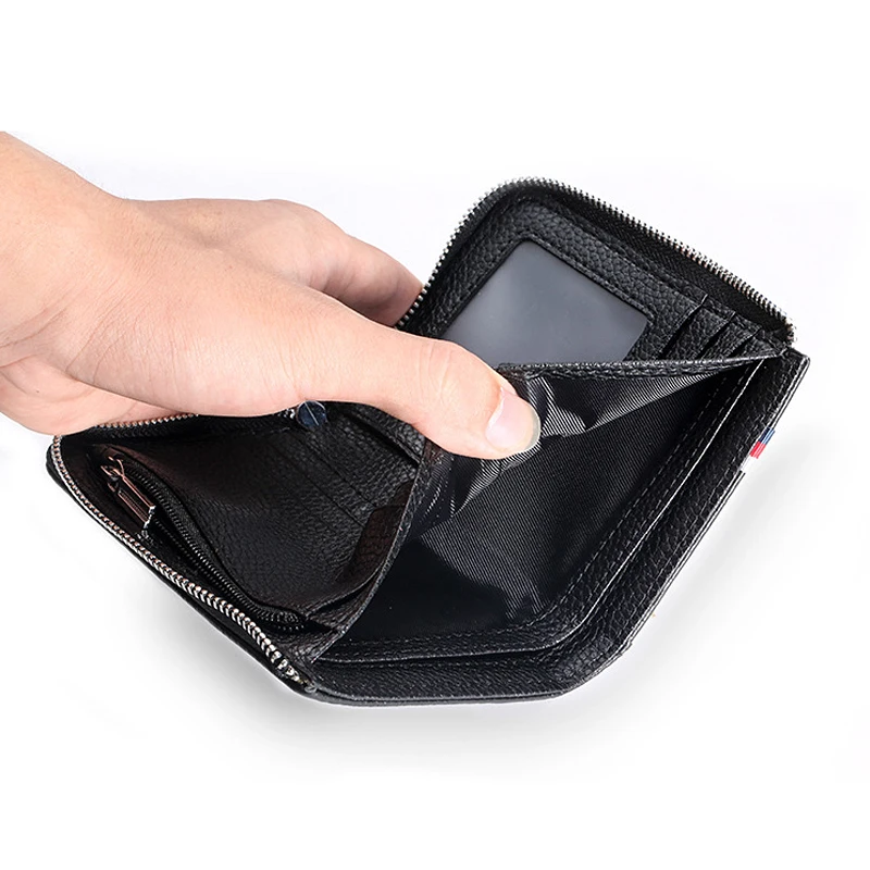 FEIlei Men's Cowhide Wallet With Snap Closure - RFID Blocking Short Purse Clutch