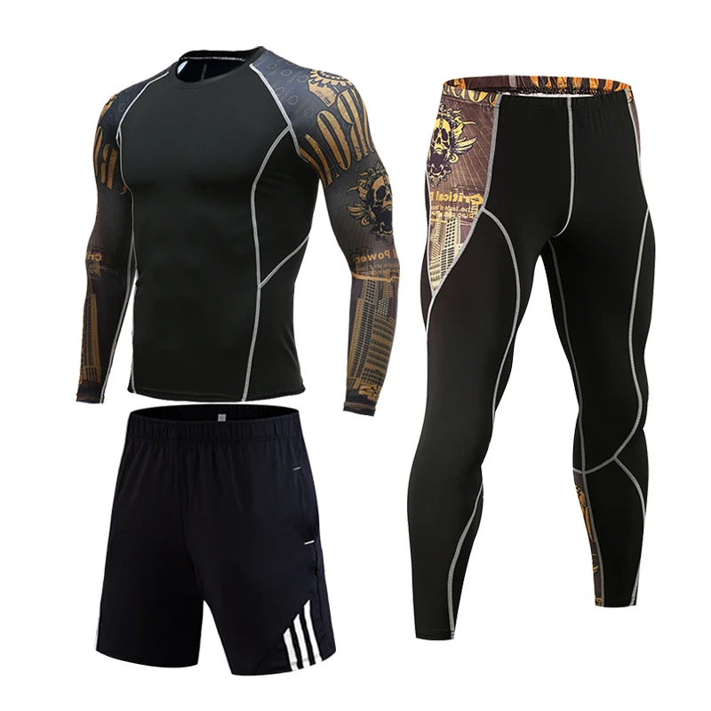 High Quality Winter Men's Warm Skull 3D Casual Long Underwear Suit T-Shirt + Leggings Gym Fitness Training Underwear Warm Suit long johns target