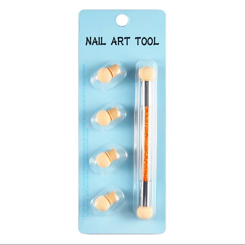 

1 Set Nail Dotting Brush With 4 Replace Sponge Heads Nail Art Gradient Pen Painting Double End Tips DIY Rhinestone Manicure Tool