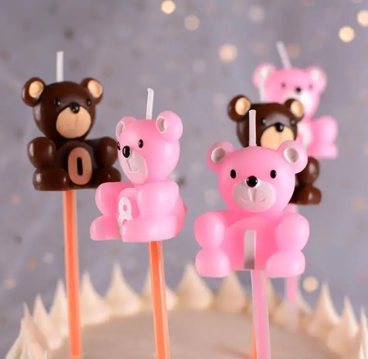 Свечи-цифры с медведем от 0 до 9 лет, бездымные свечи на день рождения для детского шоу, для мальчиков и девочек, для украшения торта на годовщину, инструменты для выпечки