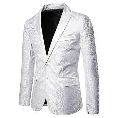 Белый Британский стиль мужские повседневные Костюмы и блейзеры маленький цветок вышивка шаблон костюм пальто рельефное тиснение мужской костюм куртка EU Размер - Цвет: Белый