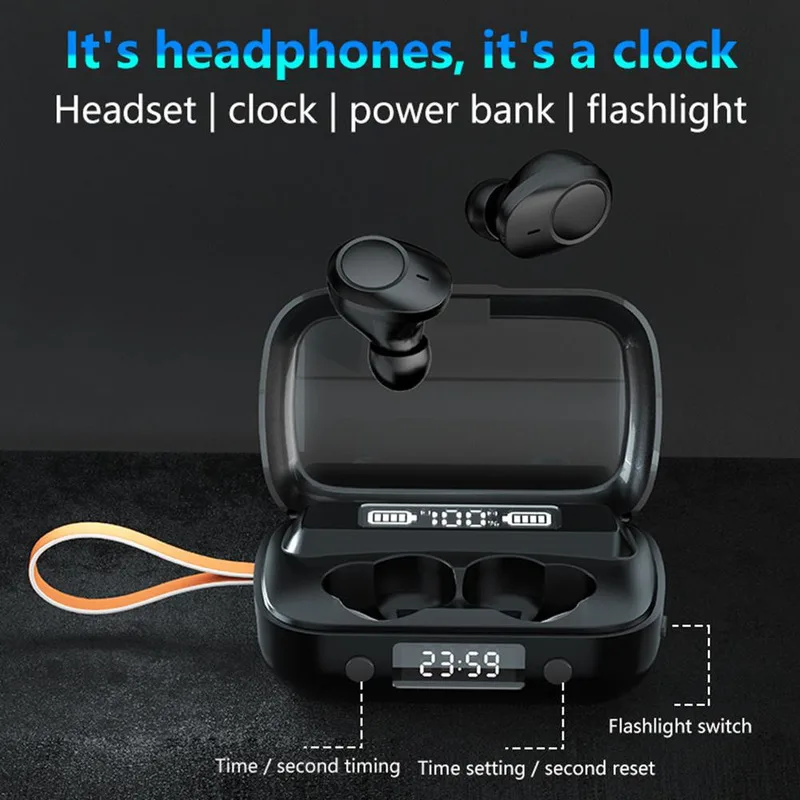 TWS Bluetooth Headset Wireless HD English Customized LED Digital Display Bluetooth 5 0 Mini Sport Earplugs with Lighting