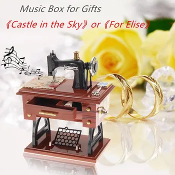 

Sewing Machine Design Wood Music Box Retro Clockwork Mechanical Music Box Home Desktop Decor Ornament Gift Decor