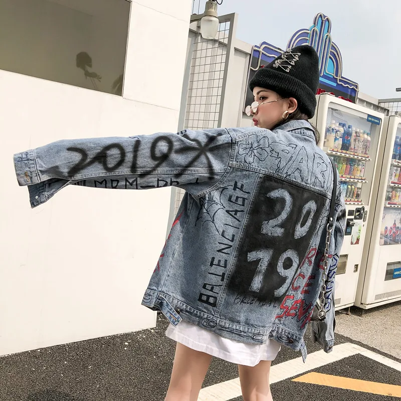 Jolin стиль знаменитостей, весна и осень, стиль, модное свободное джинсовое пальто с надписями, мужские и женские куртки для пар, модное