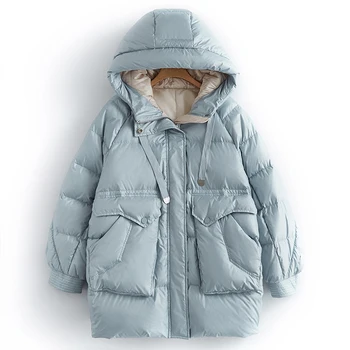 

Korean Style Women Winter Coat White Duck Down Filling Thick Warm Down Jacket Large Size Loose Outwear Coat Snow Wear G799