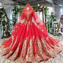 Красное винтажное мусульманский с высокой шеей свадебное платье кружевное элегантное с длинными рукавами реальные фотографии Пышные свадебные бальные платья без вуали