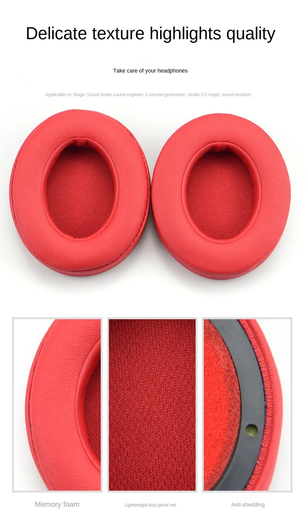 1pair Replacement Ear Pads Cushions Compatible with Beats Studio 2 0 3 Wired Wireless Headphone