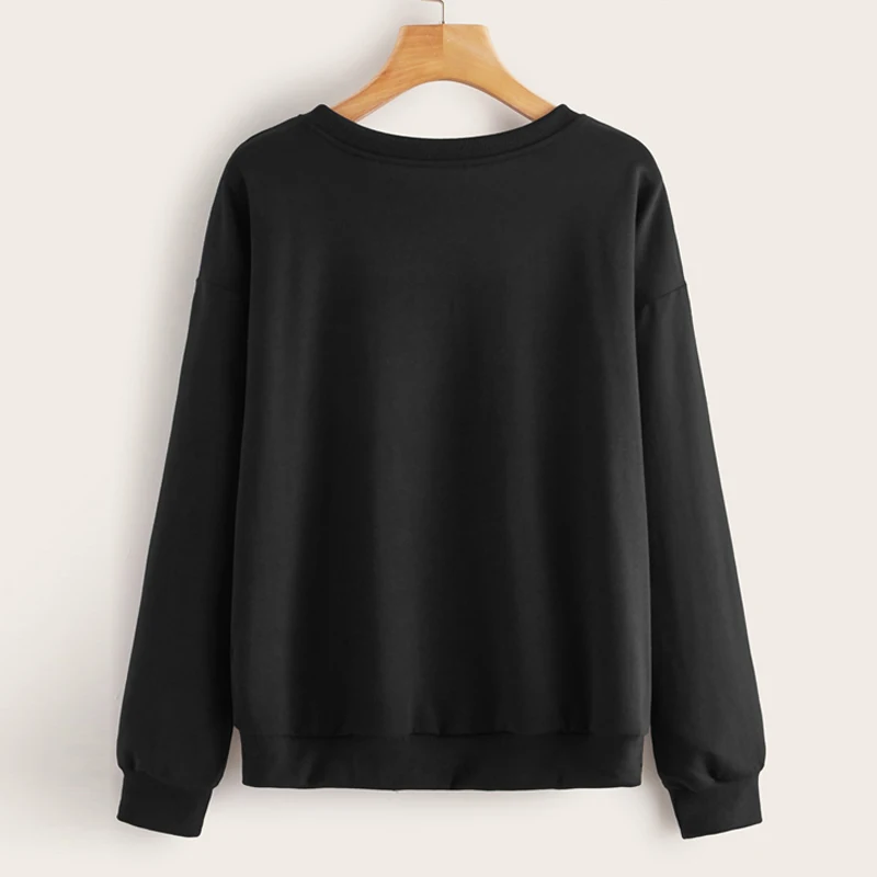 Dotfashion/Женская толстовка с черным галстуком и принтом спереди; коллекция года; сезон осень; толстовки с открытыми плечами; женская Повседневная Толстовка в стиле пэчворк