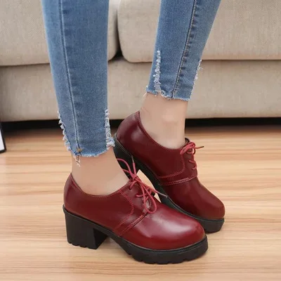 

2019 Spring And Autumn Chunky High Heel Shoes Waterproof Platform Thick Bottomed round-Toe WOMEN'S Shoes Students Casual Small L