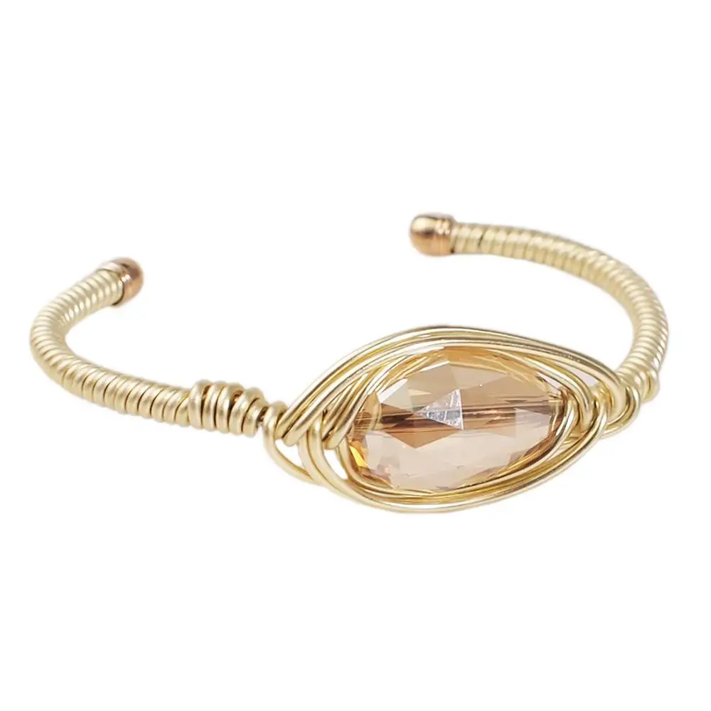 Champagne Bracelets MANILAI браслет ручной работы из металлической проволоки с большим кристаллом для женщин, ювелирное изделие, массивные браслеты-манжеты, браслеты, вечерние, свадебные аксессуары - Окраска металла: Champagne Bracelets