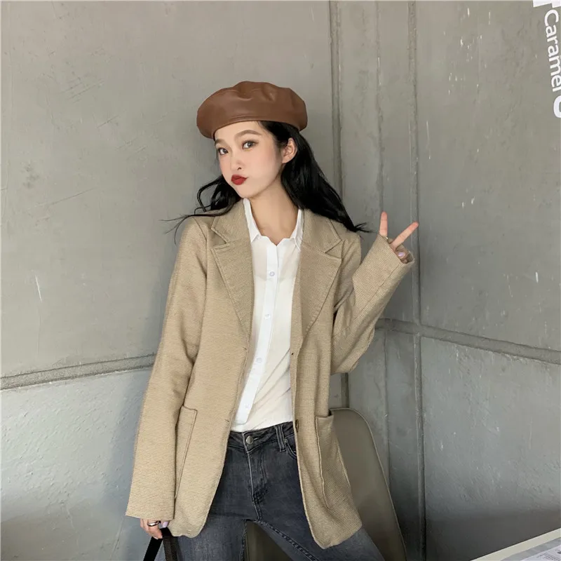 

Price Control 47 Yuan! Photo Shoot Net Price 9527 # Korean Style Elegant Plaid Slimming Suit Jacket