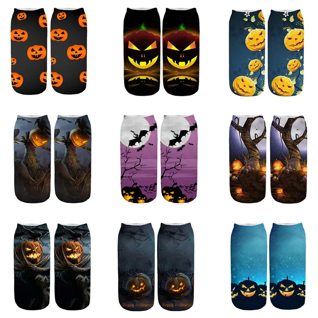 Новинка года; Носки с рисунком тыквы для Хэллоуина; короткие носки унисекс с 3D-принтом для мальчиков и девочек; повседневные деловые вечерние носки для косплея; темный носок; 9,3