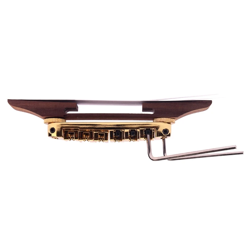 Gold Roller Saddle Bridge Wood Base for Jazz Guitar Chrome Plated Jazz Guitar Bridge Tailpiece with Gold Roller Saddle