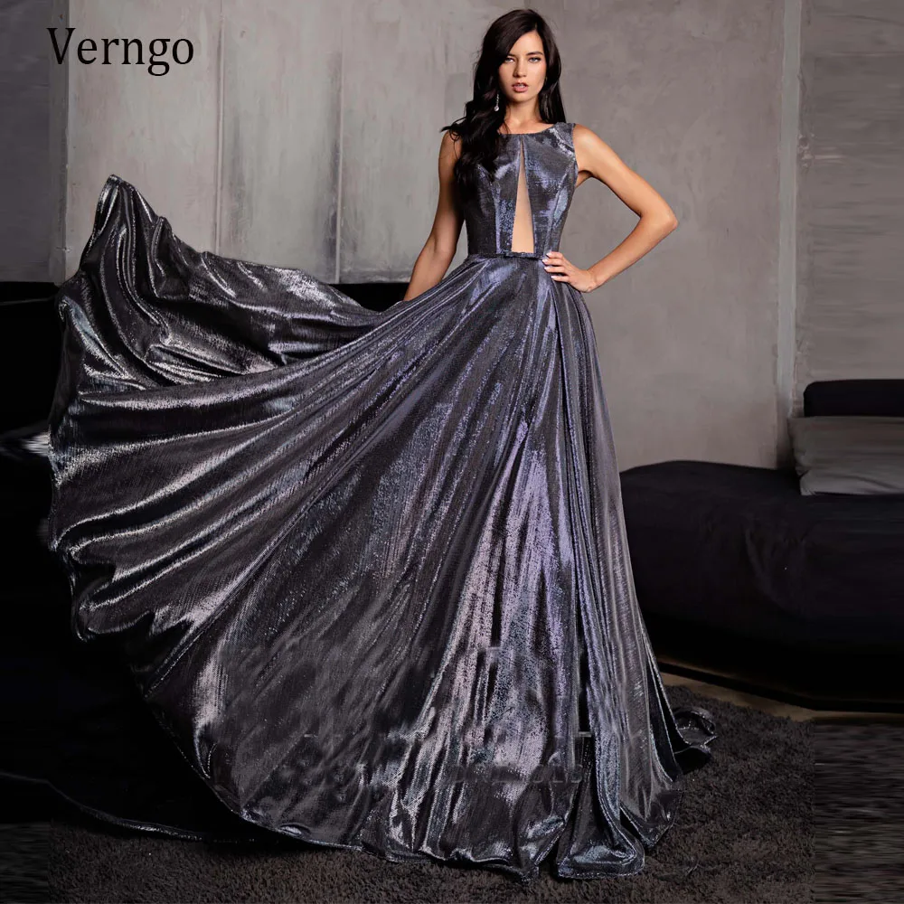 

Verngo Gorgeous Dark Blue Long Evening Dresses 2021 Smooth Sparkle Glittler Cut Out Sexy Gowns Simple Formal Party Dress