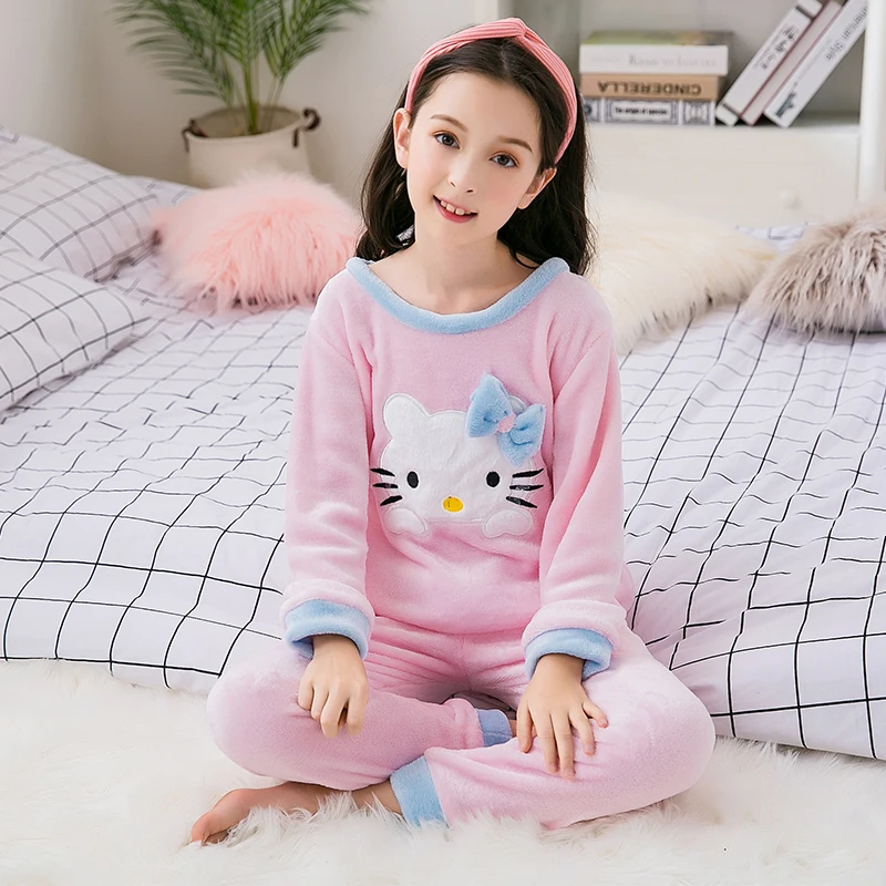 Kids long sleeve warm sleepwear Cartoon boys&girls flannel pajamas set Autumn&winter new children's coral velvet home clothes - Цвет: style  4