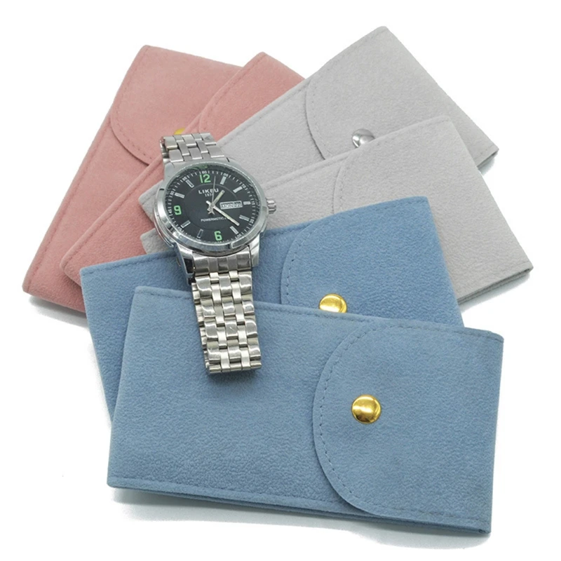 Watch Pouch Flannelette Fabric Watch Bag Durable Travel Pouch Case Buckle Design Not Easy to Fall Off Protect Your watch storage box watch storage bag watch storage pouch