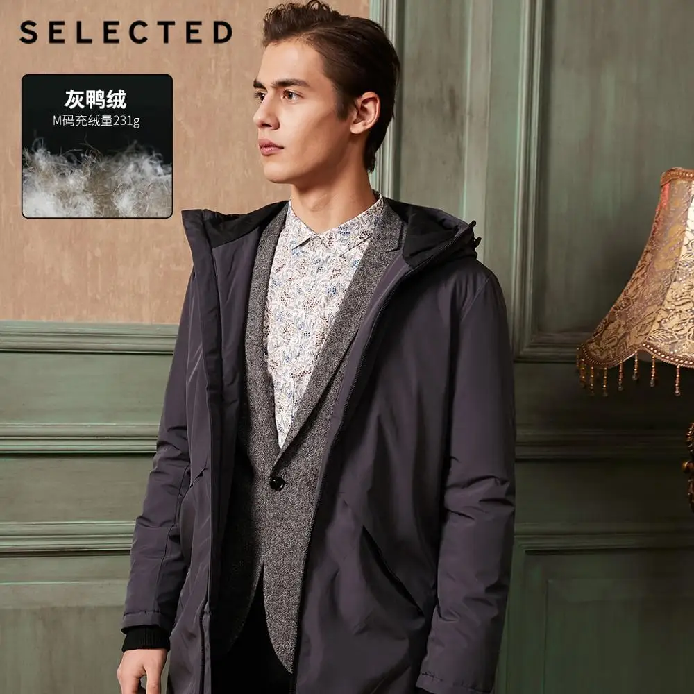 Выбранный с капюшоном Draw String Досуг вниз куртка Новое мужское пальто теплая утка