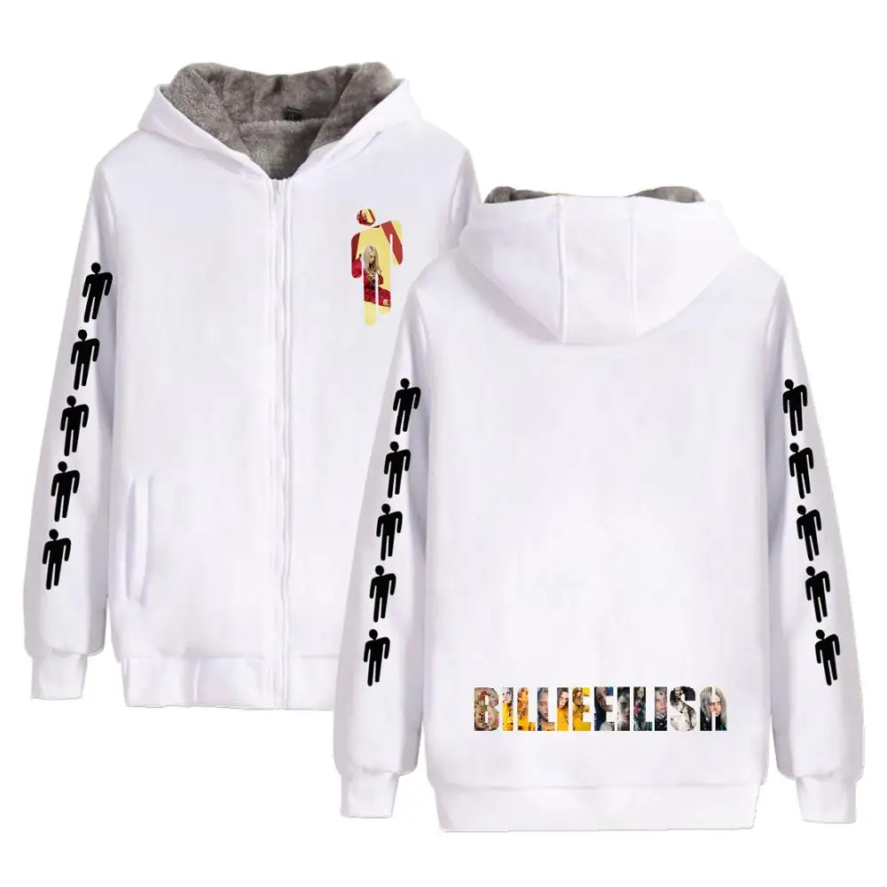 Billie Eilish, модные популярные флисовые толстовки для мужчин и женщин, на молнии, с капюшоном, пуловер, розовые толстовки, горячая новинка, тренд, уличная одежда, пальто - Цвет: white - style 4