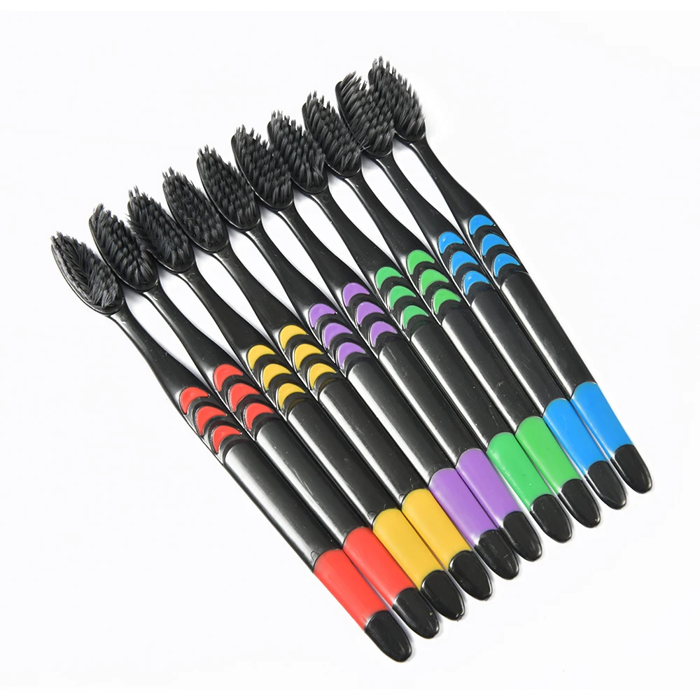 10pcs Toothbrush Soft Bristle Adult Bamboo Charcoal Household Fine  Antibacterial Men and Women Family  Toothbrush