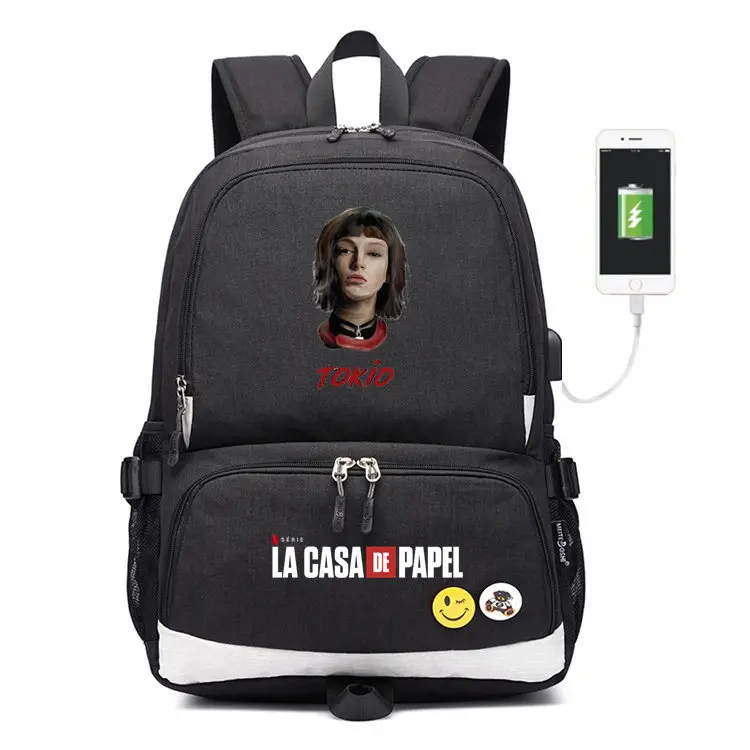 16 La Casa De Papel Школьная Сумка холщовый рюкзак зарядка через usb сумка на плечо Salvador Dali бумажный дом дорожная сумка для ноутбука Рюкзаки - Цвет: 16