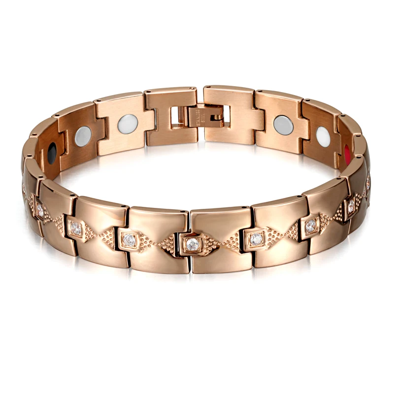 Rose gold bracelet Rainso, модный стиль, нержавеющая сталь, магнитный, 4 в 1, Био энергия, забота о здоровье, золотой циркон, браслеты и браслеты для женщин, хорошее ювелирное изделие - Окраска металла: Rose gold bracelet