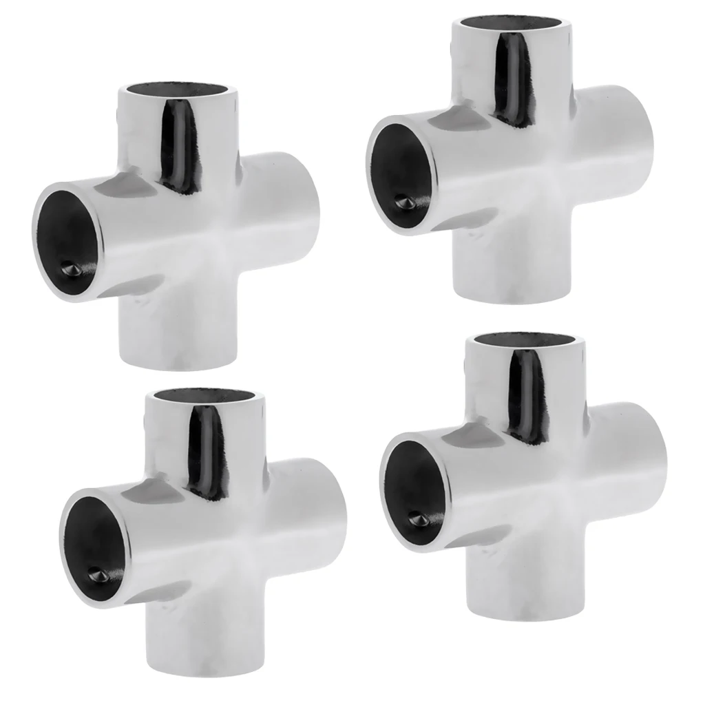 4pcs Heavy Duty 316 Stainless Steel 90 Degree 4 Way Marine Boat Hand Rail Fitting Hardware For 22mm 7/8'' Pipe/Tube