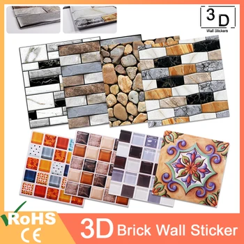 3D Wall paper Marble Brick Peel and Self Adhesive Wall Stickers Waterproof DIY Kitchen Bathroom Home Wall Stick PVC Tiles Panel