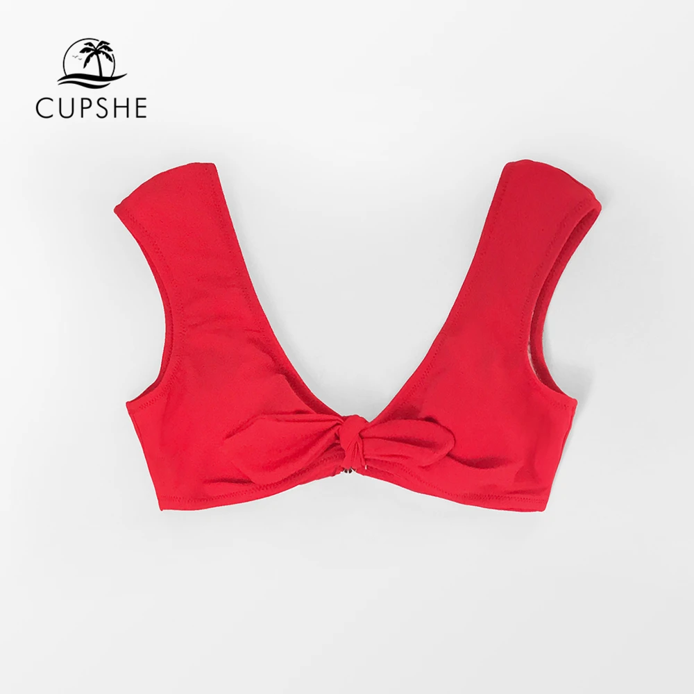 CUPSHE Solid Red Bowknot Bikini Top Women Sexy Single Padded Bra Separates 2021 New Girls Separate Swimwear Bathing | Спорт и