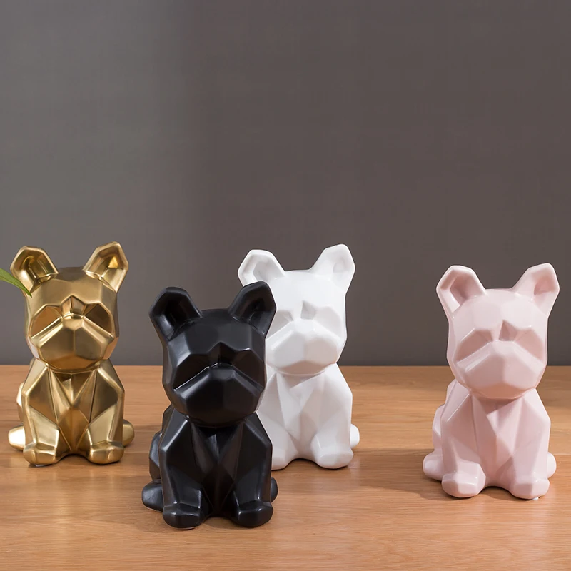  European Style Simulation Animal Geometry French Bulldog Ceramics Statue Creative Children Bedroom  - 4000205438221