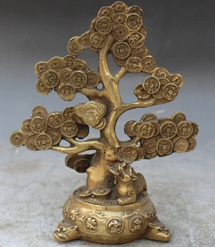 

free shipping 18CM Marked Chinese Bronze Fengshui BiXie Beast Pixiu Lucky Tree Money Statue