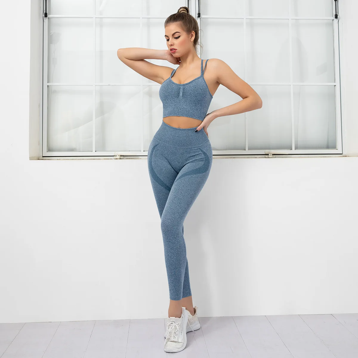 Woman's Yoga Suit Sports Bra Vest Pants Seamless High Waist Leggings Fitness Set 