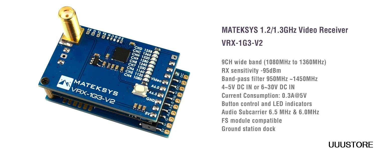 Видеоприемник Matek MATEKSYS VRX 1G3 V2 1 2 ГГц 3 9CH FPV для очков радиоуправляемых
