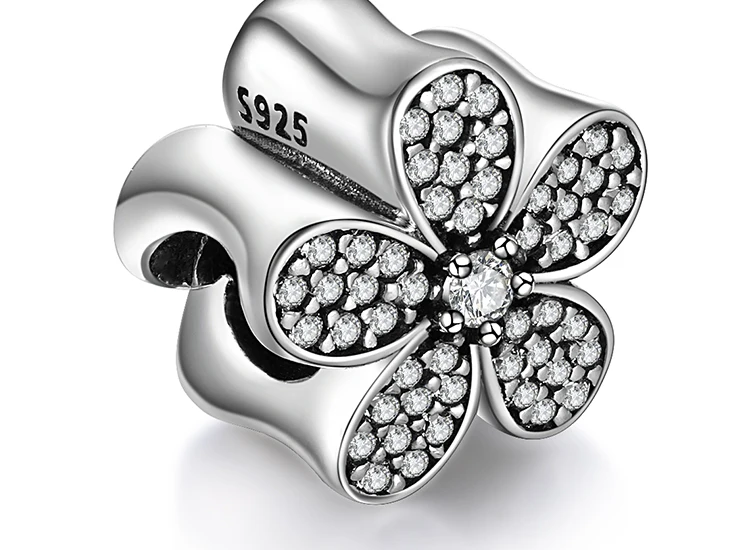 Jewelrypalace стерлингового серебра 925 мерцающий цветок кубического циркония Мурано Стекло розового золота бисер Подвески Fit Браслеты