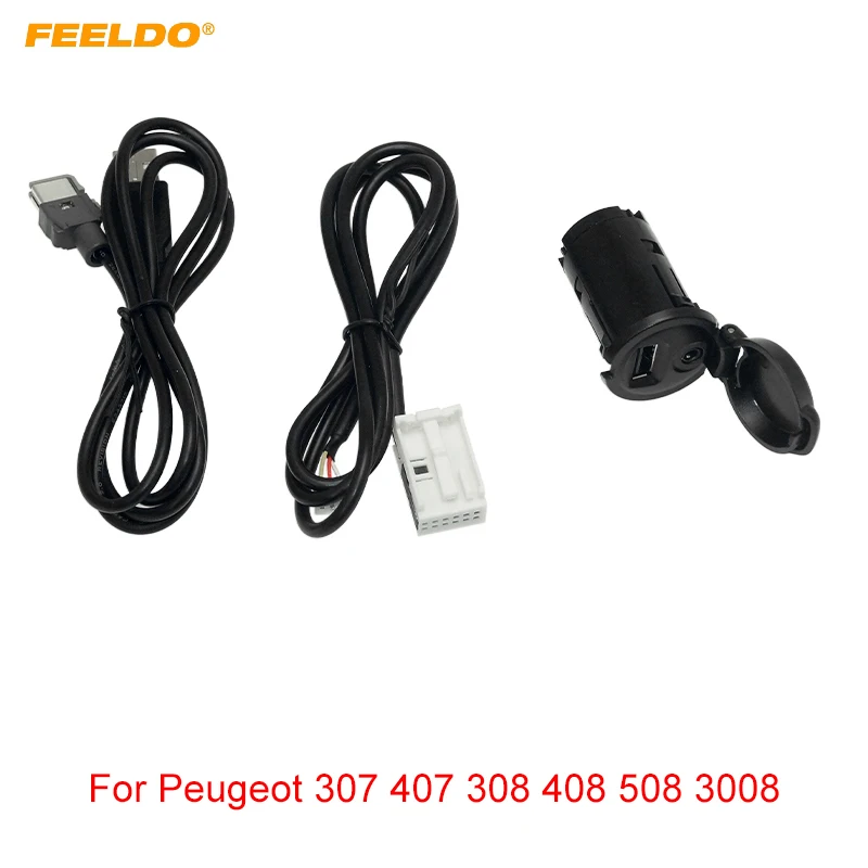 Feeldo Car Stereo Aux Usb Switch Panel 12Pin 4Pin Usb Aux Cavo Audio Per Peugeot 307 407 308 408 508 3008 Adattatore Aux
