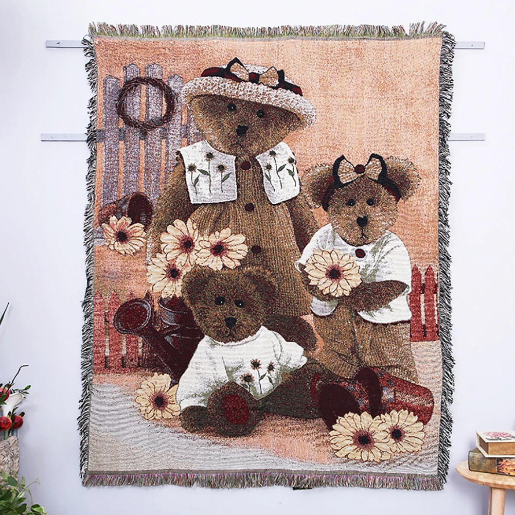 130x160 см моющийся Мягкий хлопковый плед с рисунком медведя, одеяло для дивана, стула, гобелен, одеяло для дивана, путешествий, офиса