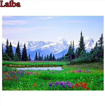 

natural scenery diamond embroidery Snow mountain diamond painting Wildflowers cross stitch 5d full square round drill 5d puzzles