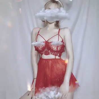 

Black White Wedding Nightgowns Lace Babydoll V-Neck Suspender Dress Nighties for Women Sleepwear Set Sexy Lingerie Night Gown