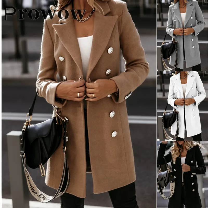 Jackets Woolen-Coat Autumn Long Winter Women Turn-Down-Collar Double-Breasted Fashion