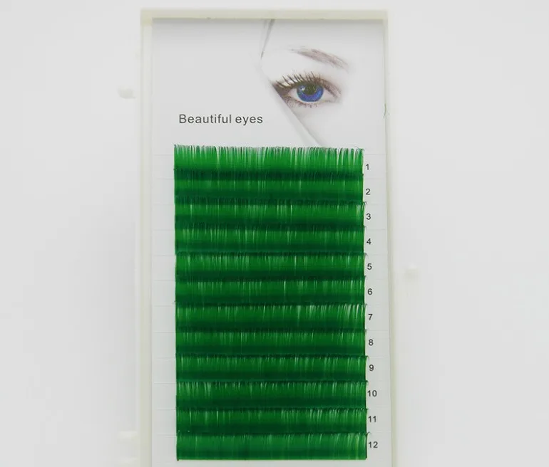green C/D 0,07/0,1 мм 8/15 мм Ложные ресницы, многоцветная печать ресницы индивидуальные цветные ресницы искусственной объем наращивание ресниц - Цвет: green