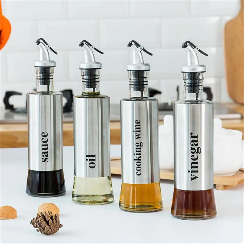 Spice Organizer Glass Oil Pot 300ML Cruet Bottle Leak-proof Soy Sauce Bottle Sauce Vinegar Cruet Storage Kitchen Tool Spice Rack