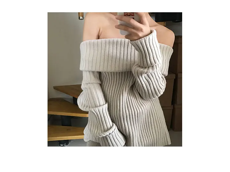 Женские свитера и пуловеры Blusas De Inverno Feminina, новинка, женский свитер, свободный воротник, длинный рукав, вязаный, один размер