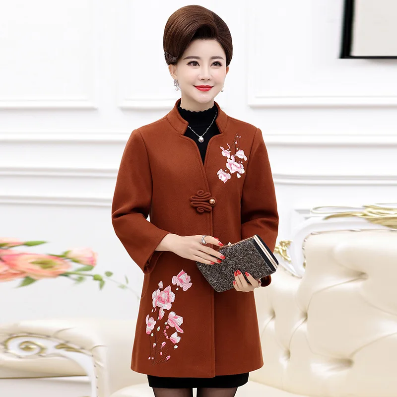 

Middle-aged Women Dress 2018 Autumn New Style Chinese-style Retro Frog Woolen Middle-aged WOMEN'S Dress Mid-length Long-sleeved