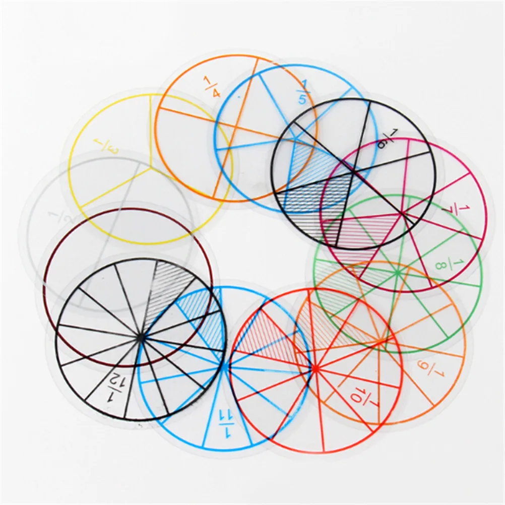 

12Pcs/lot Math Fractions Circles Toy Plastic Numbered Fractions Circles Math Chips Mathematics Number Toy Wholesale Dia. 8cm