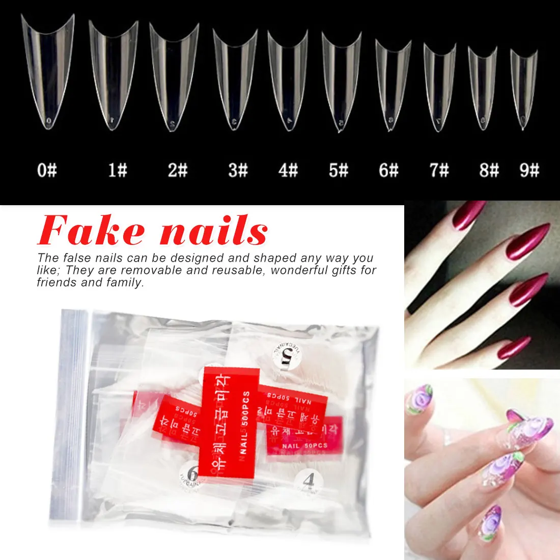 

Fake Nail UV Gel Sticker Salon Design Manicure Tools False Nail Art Design Tips French Tip Half Patch Fake Nail Clip