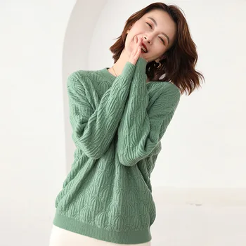 

2019 New Winter Women sweaters 100% goat cashmere high quality Women sweater O-neck Pullover Knitted Pattern sweater tops
