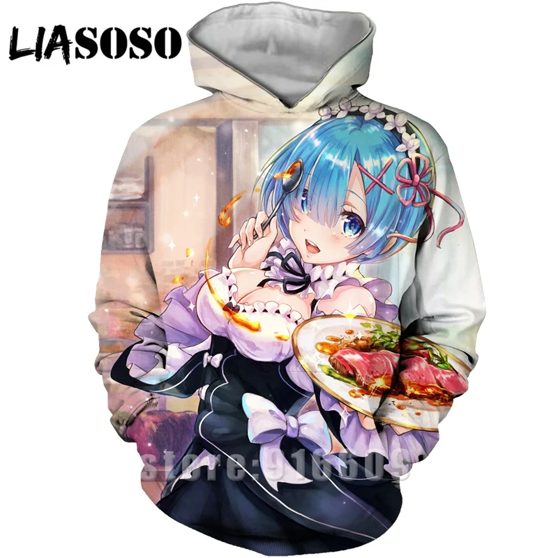 Модные женские и мужские худи rem с 3D принтом Re: zero, худи REM, пуловер для косплея, толстовка с капюшоном в стиле аниме, Harajuku